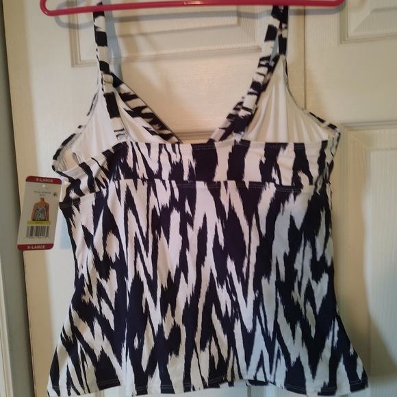 Anne Cole Navy White Ikat Tankini Swim Top XL UPF 50 Adjustable Straps - Picture 2 of 4